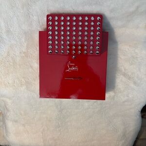 Christian Louboutin Red Card Case with Silver Studs and mini sole key NWB